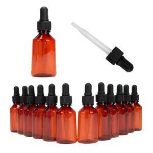 generic 1oz empty plastic dropper bottle, 12 pack, amber bottle, black dropper, 30ml dropper for medication, essential oils, chemicals, perfumes & colognes