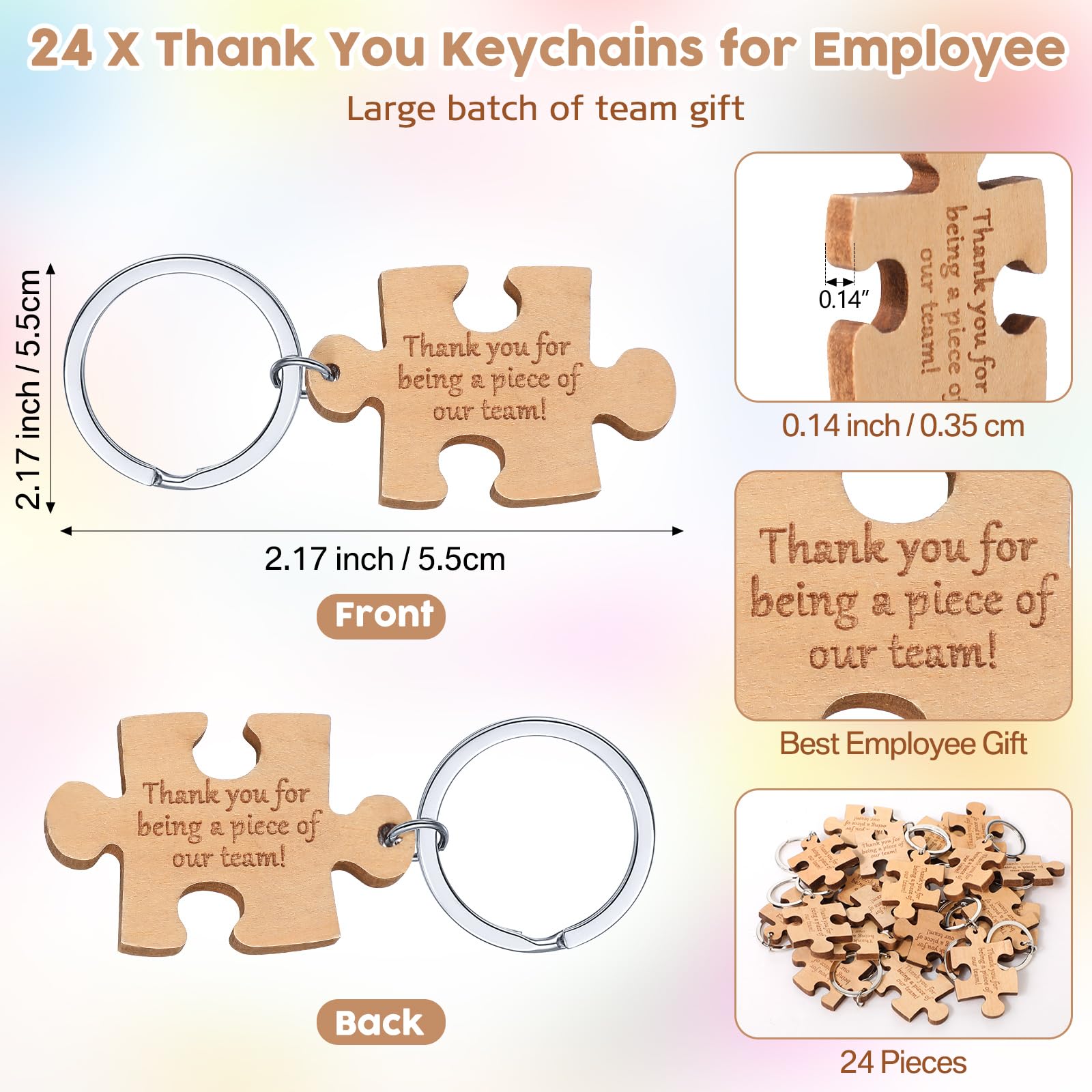 Ecation 24 Sets Team Gifts for Coworker Wooden Puzzle Keychains Inspirational Keychain Thank You for Being a Piece of Our Team Inspirational Cards Team Appreciation Gifts for Employee Staff