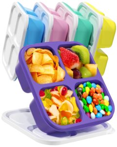 5 pcs bento snack containers, reusable 4 compartment divided food storage containers, divided lunchable container for school, work and travel (5 color)