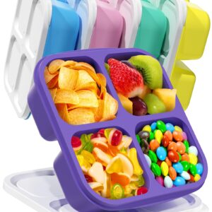 5 Pcs Bento Snack Containers, Reusable 4 Compartment Divided Food Storage Containers, Divided Lunchable Container for School, Work and Travel (5 Color)