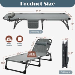 DoCred Folding Chaise Lounge Chair, Folding Cot, 5-Position Adjustable Heavy Duty Patio Chaise Lounges for Outside, Poolside, Beach, Lawn, Camping