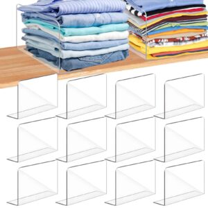 12 pack shelf dividers for closet organization, clear plastic shelf dividers for closets, l-shaped shelf separators, adjustable dividing board for clothes, handbags, books, 12 x 4 x 10 inch