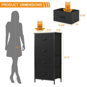 DUMOS Dresser for Bedroom, 4 Storage Drawers, Tall Fabric Closet Chests Organizer Tower Furniture with Wooden Top Metal Frame for Clothes, Kids Room, Living Room, Hallway, Entryway