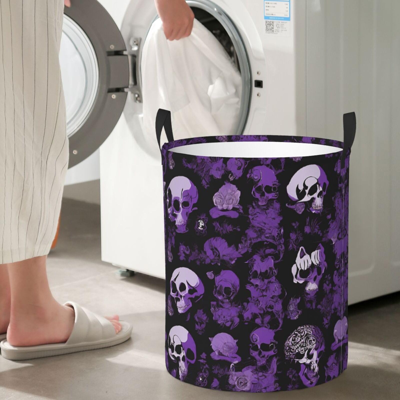 Mlmnbvc Laundry Baskets with Handles Waterproof Large Storage Basket, Collapsible Laundry Hampers, Laundry Room Organization & Apartment Essentials - Purple Black Goth Spooky, Medium