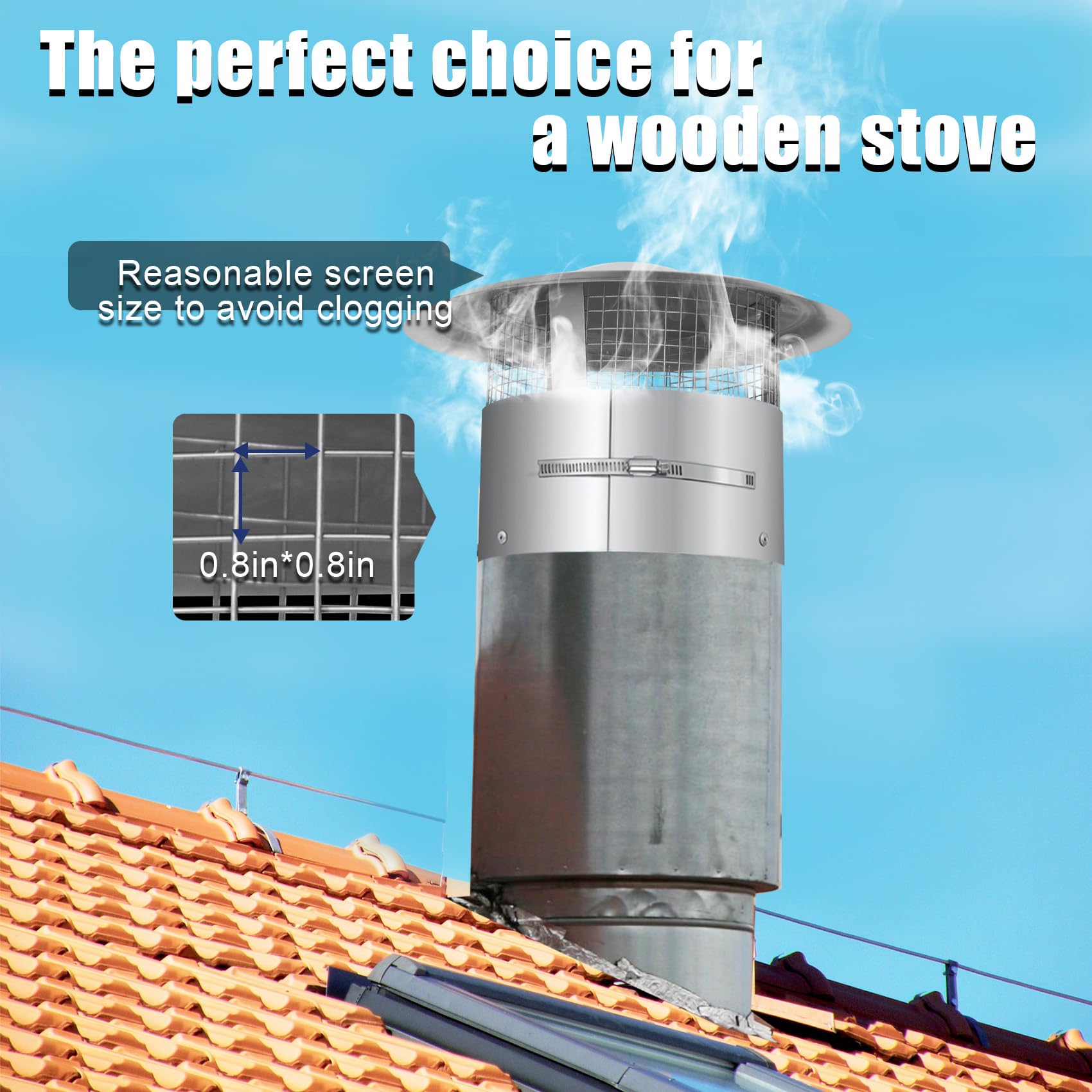 Magam 9 Inch Round Chimney Cap,9 Inch Tapered Top Chimney Cap with Screen, Adjustable and Reinforced Chimney Cap,9 Inch Chimney Cap with Fastening Device with Screen, Stovepipe Finial,Stainless Steel