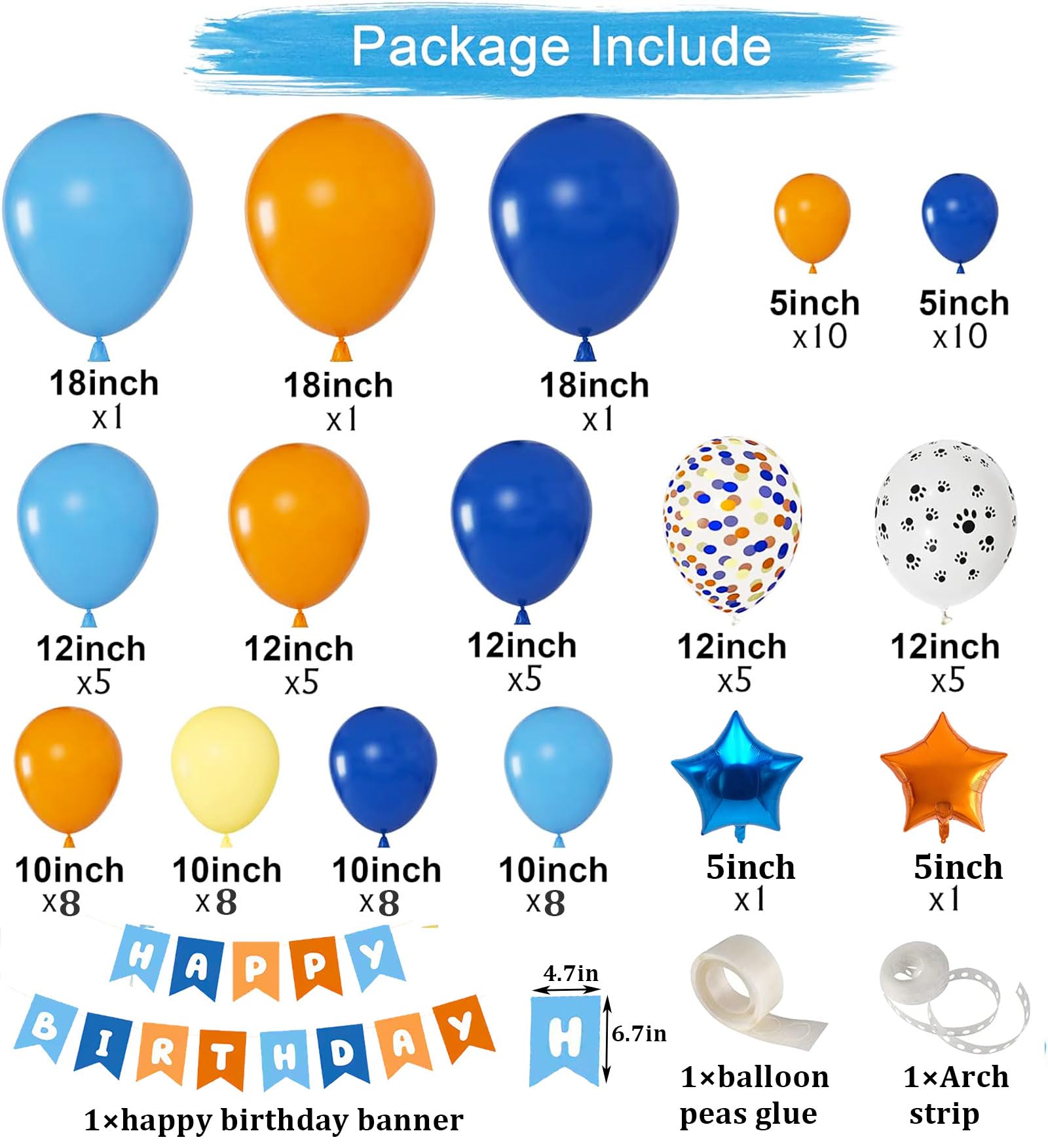 Zpltaomc Blue Balloons Arch Garland Kit, Blue and Orange Birthday Banner, Blue Dog Paw Birthday Party Supplies for Baby Shower Girls Boys 1st 2nd 3rd 4th 5th Blue Theme Birthday Party Decorations