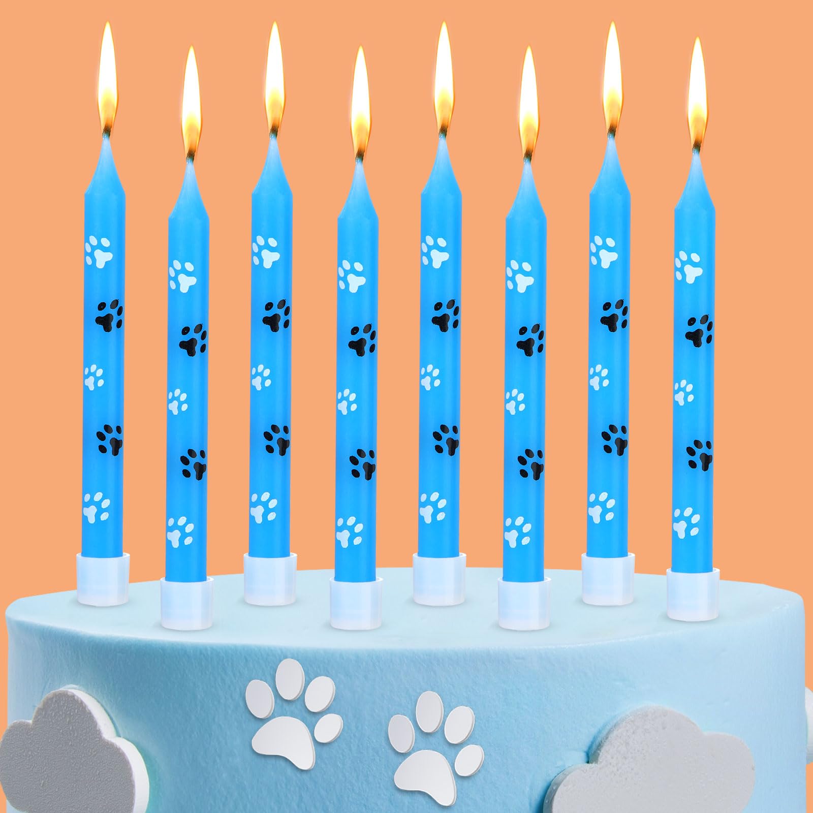 Threlaco 12 Pcs Blue Dog Paw Print Themed Birthday Candles Blue Dog Cupcake Topper for Boys Girls Dog Paw Prints Party Supplies Baby Shower Pet Puppy Cat Party Decorations