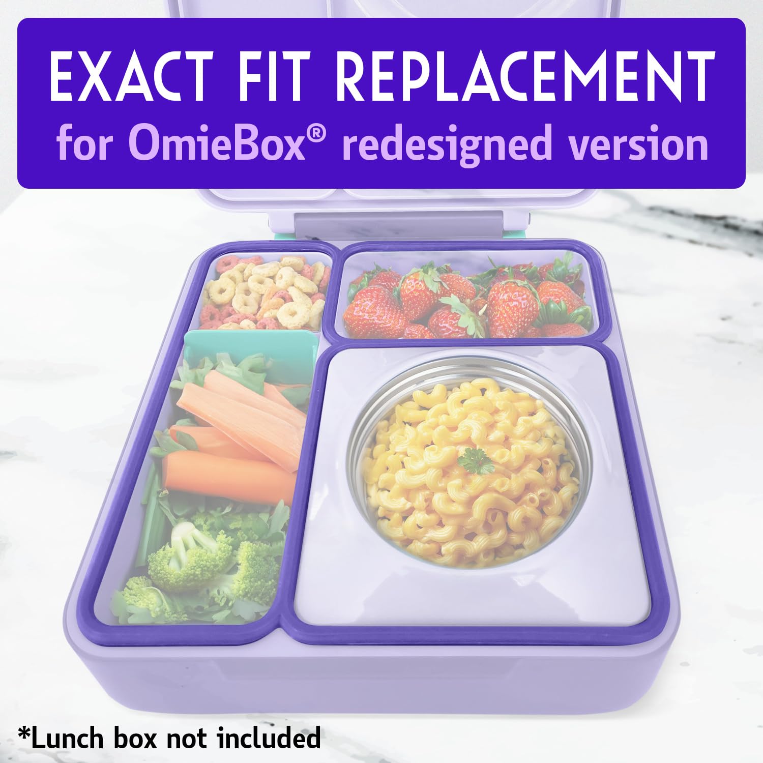 [2 Pack] Lid Seal Gasket For OmieBox - Exact Fit Replacement Part For Kids Bento Lunch Box With Insulated Food Container - 100% Food-Safe Silicone Rubber (Purple) - Lunch Box NOT Included