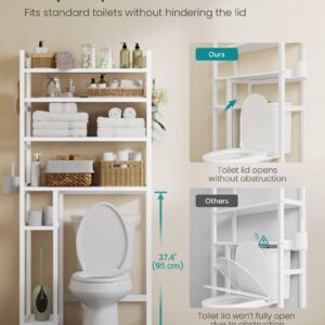 SONGMICS Over The Toilet Storage Shelf with Toilet Paper Holder, Bamboo Bathroom Organizer with Adjustable Shelves, 10.2 x 32.7 x 72.8 Inches, 4 Hooks, Storage Rack, Cloud White UBTS017W01