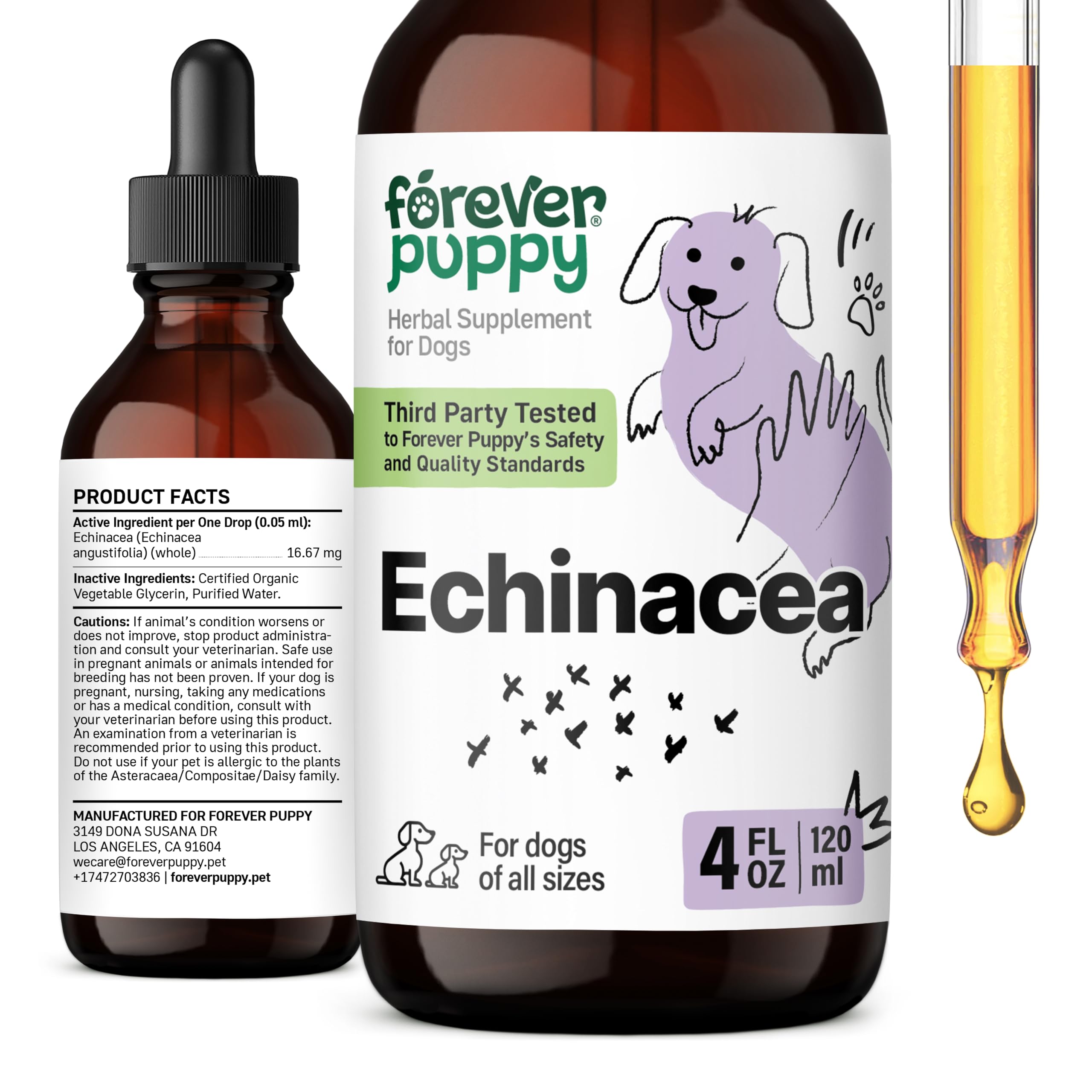 Echinacea for Dogs - Immune Supplement for All Breeds & Sizes - Immunity Support w/Echinacea Herb - Liquid Dog Vitamins and Supplements for Pets - 4 oz