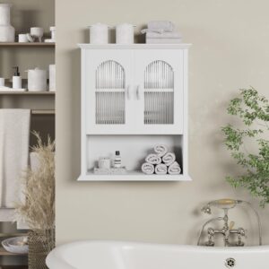 CJL Bathroom Wall Cabinet with Fluted Door, 18.9'' x 23.6'' Medicine Cabinet, Over The Toilet Storage Cabinet, White