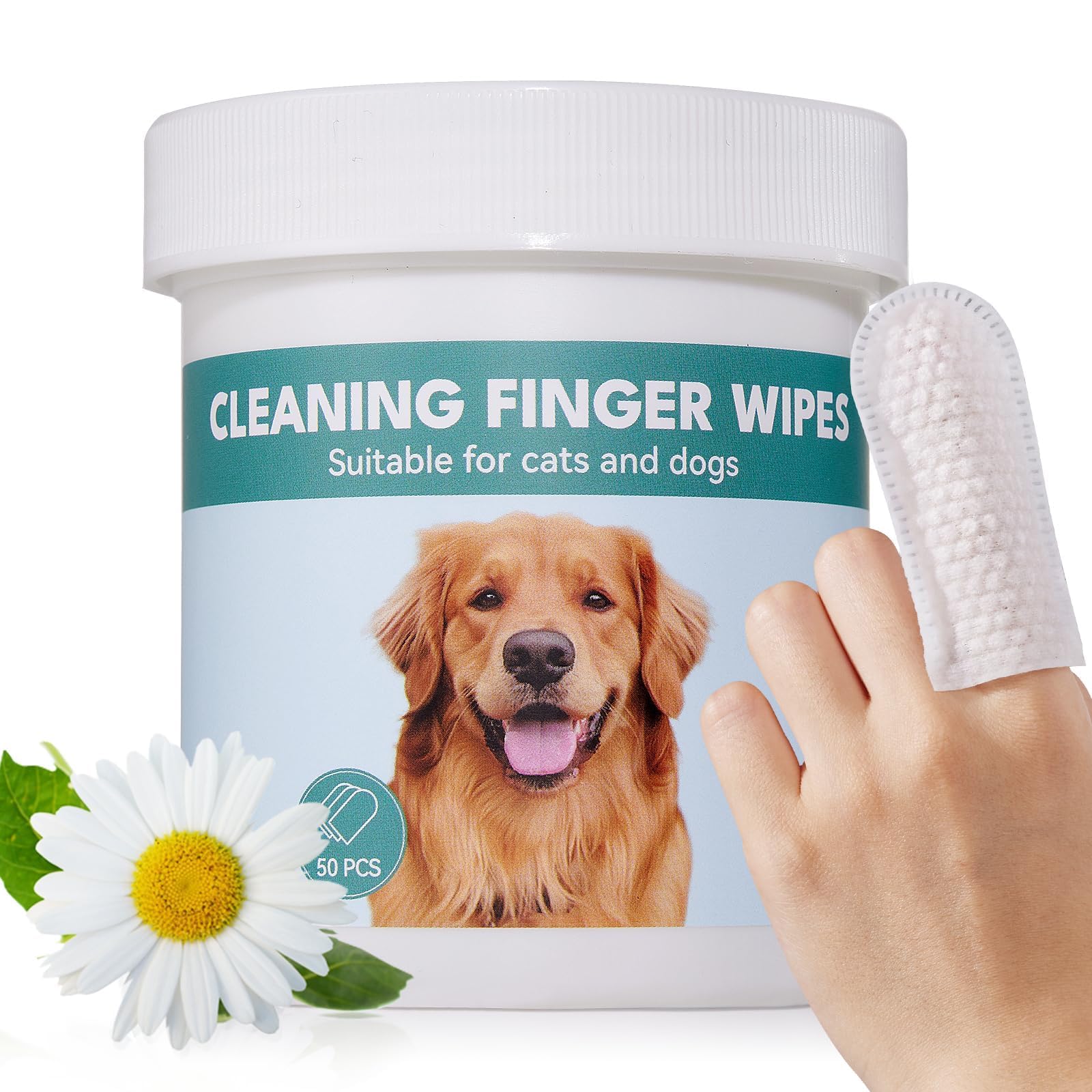 No Pawblems Natural Ear Wipes Finger for Dogs & Cats Comfy Finger Design | Clean Ear Wax, Debris & Dirt Gently | 50 Count Pack