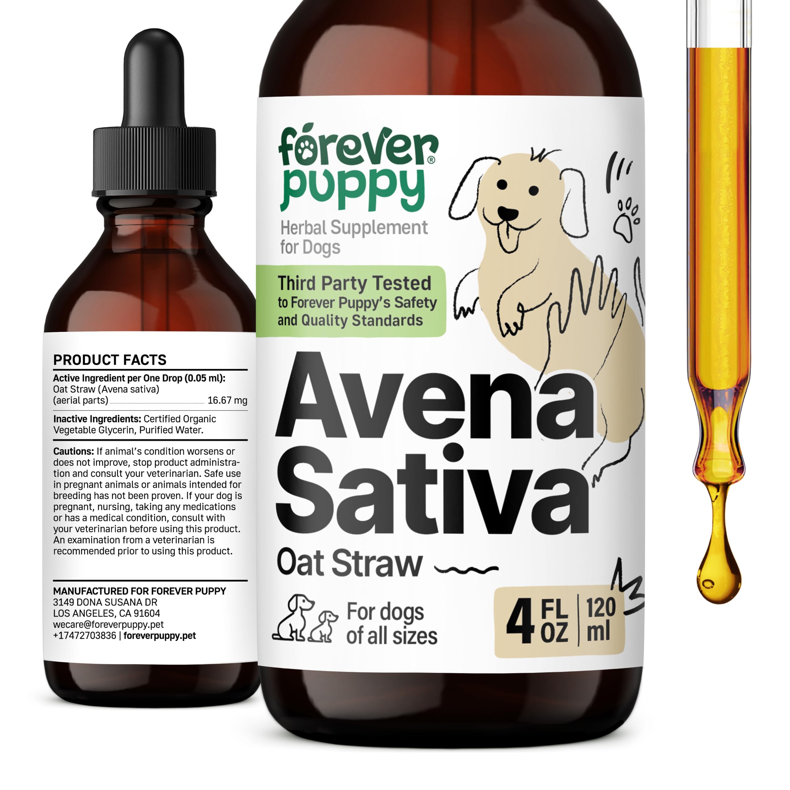 Avena Sativa Drops for Dogs - Calming Support for Dogs w/Oat Straw Herb - Herbal Alternative to Calming Chews for Dogs - Liquid Dog Vitamins for Brain Relaxation, Calm Mood & Composure - 4 oz