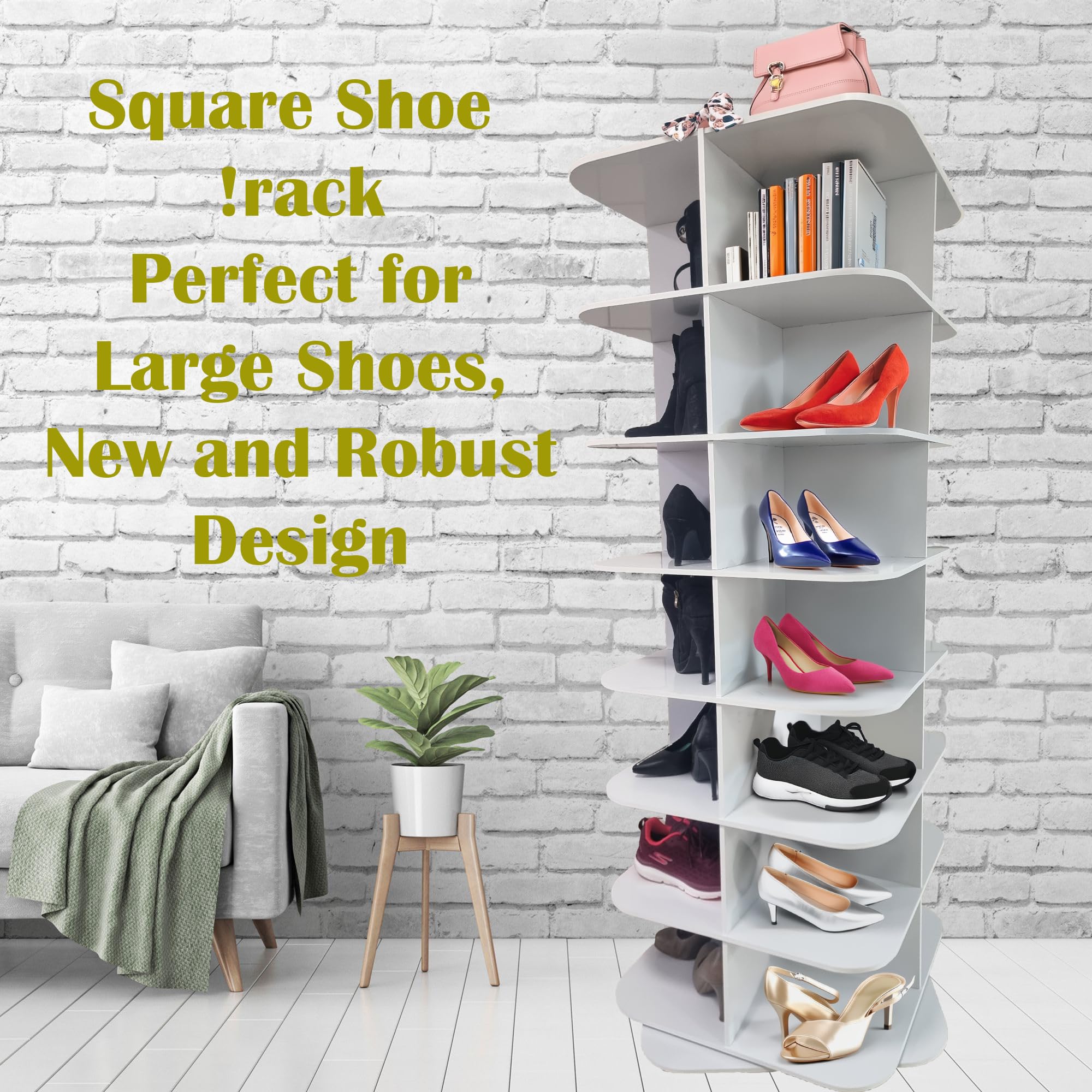 Original Rotating Shoe Rack A square Tower,original 7-tier hold over 28 pairs of big shoes,Spinning Shoe Display Lazy Susan,Revolving 360 shoe rack,Rotate Shoes Closet Organization.weinstein storage