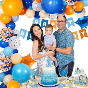 Zpltaomc Blue Balloons Arch Garland Kit, Blue and Orange Birthday Banner, Blue Dog Paw Birthday Party Supplies for Baby Shower Girls Boys 1st 2nd 3rd 4th 5th Blue Theme Birthday Party Decorations