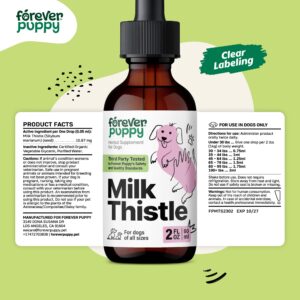 Milk Thistle Supplement for Dogs - Liver Detox w/Liquid Milk Thistle Extract - Vegan Milk Thistle Dog Supplements & Vitamins for Small Large Medium Breed - Silymarin Liver Support for Dogs - 2 oz