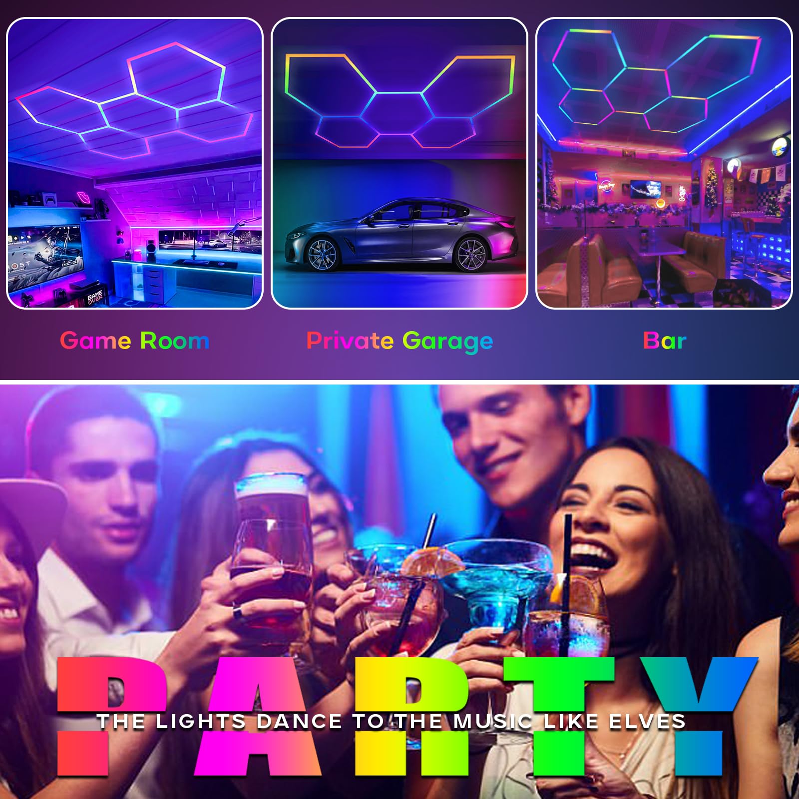 RGB Hexagon Garage Light with Remote, 25 Pack Hexagon Lights,RGB Dimmable and Speed Adjustable LED Hexagon Lights,358 Modes, IP54, LED Ceiling Lights for Gaming Room Bar Party Live Room