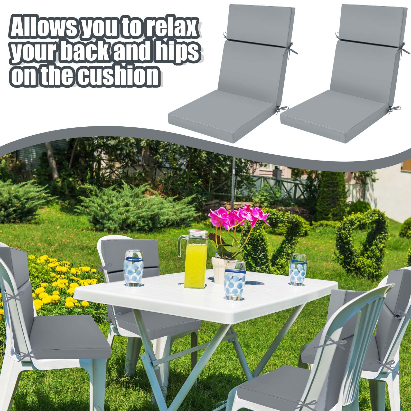 Chitidr 2 Pack Outdoor High Back Chair Cushion, 44 x 20 inches Patio Chair Cushions Waterproof Rocking Chair Cushions Indoor Furniture Seat Pad, Weather Resistant(Light Gray,2)