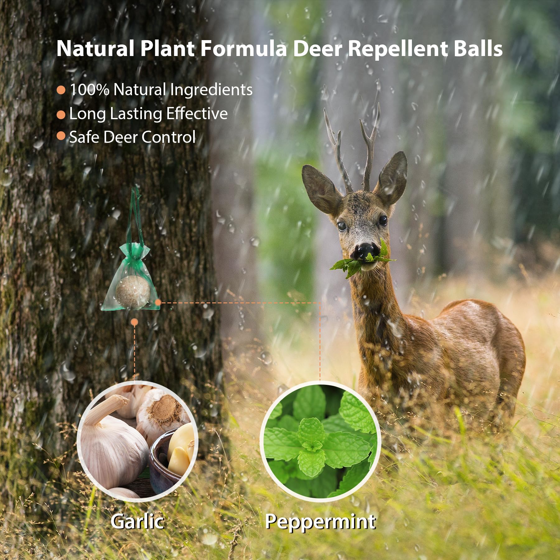 Homsor Deer Repellent 10 Pack Peppermint Oil Deer Scram Deer Stopper Balls Natural Deer Off Deer Deterrent for Outdoor Garden Yard Lawn to Keep Rabbit Deer Away from Plants