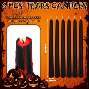 Teenyyou 6 Pcs Vampire Tears Black Candles with Matte Black Tapered Candle Holder Bleeding Taper Candles Gothic Decoration Halloween Candles Tears Taper Candles 10 In Black Taper Candles for Halloween