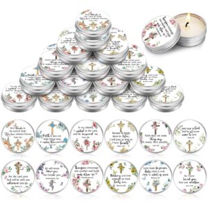 threlaco 36 set bible verse scented candle tins with lids floral christian bible gifts 1 oz small scripture candle for women bridal shower birthday wedding party favors, 6 scents(cross)