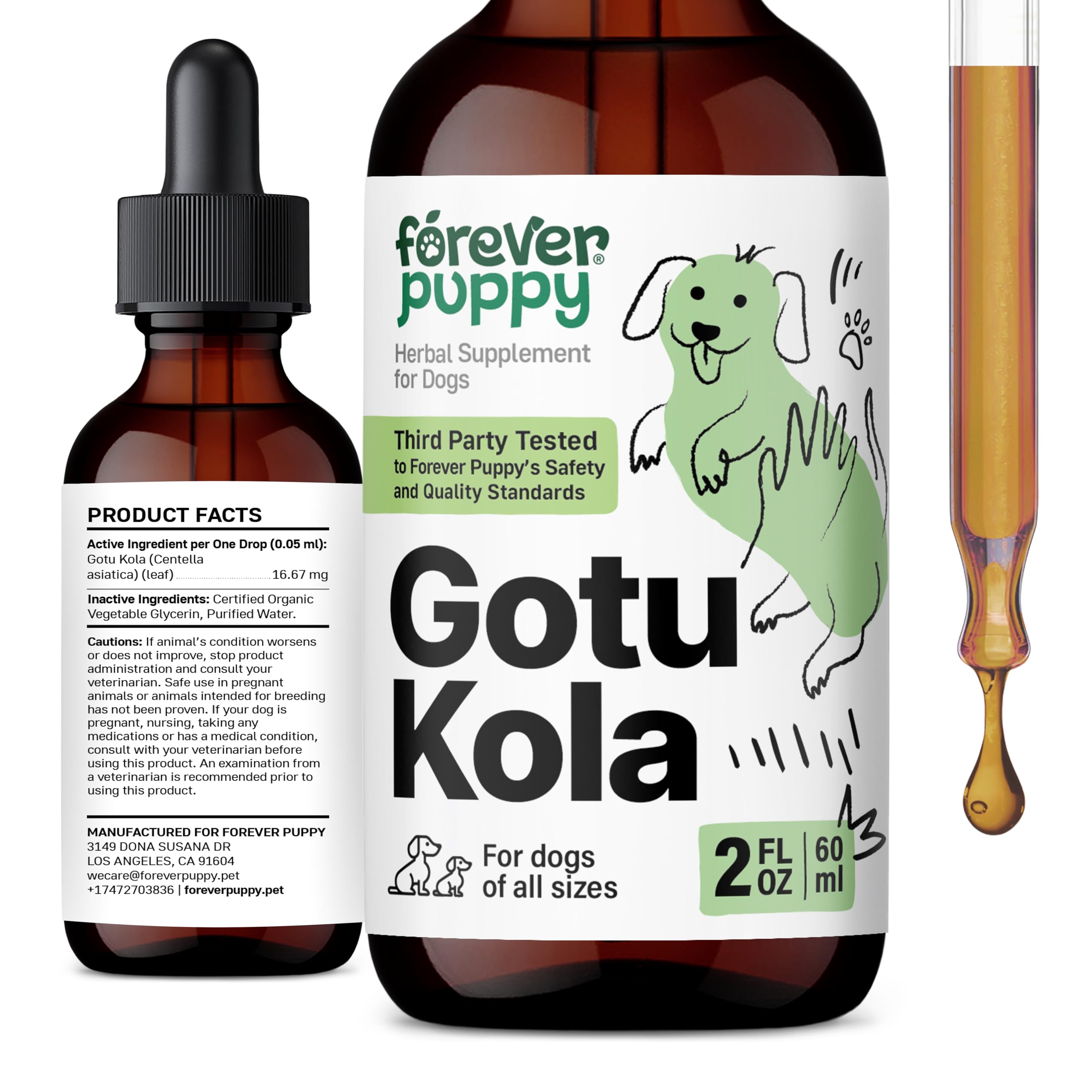 Gotu Kola for Dogs - Supplement for Dog Brain Health - Calming Dog Vitamins w/Centella Asiatica - Brain Support Dog Essentials w/Gotu Kola - Herbal Dog Vitamins and Supplements Liquid - 2 oz