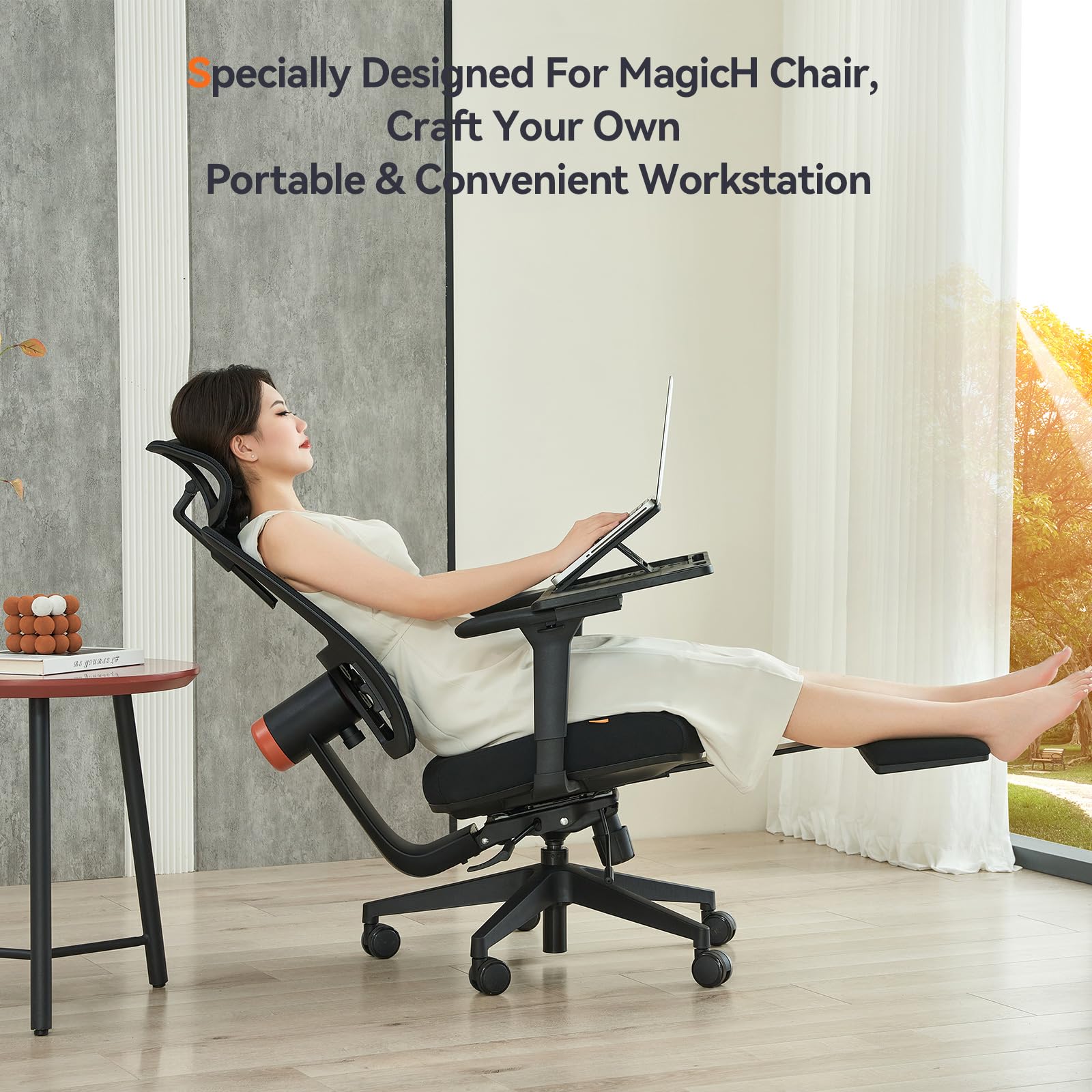 Newtral Office Chair Ergonomic & Laptop Table - High Back Desk Chair with Footrest, Auto-Following Lumbar Support, 4D Armrest, Adjustable Seat Depth & Height, Computer Desk Chair for Home Workstation