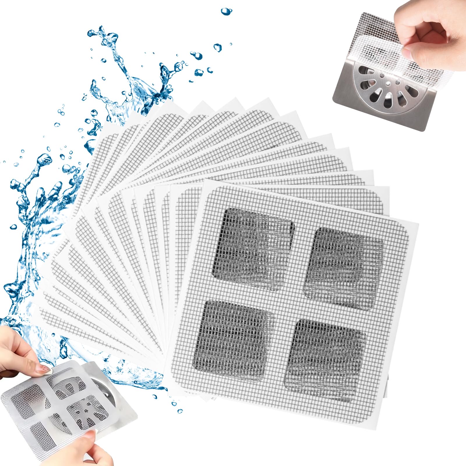 30 PCS, 4" X 4" Disposable Shower Drain Cover Hair Catcher Shower Drain Mesh Stickers, Kitchen, Laundry, Bathtub,Bathroom, Sink, for Human and pet Hair