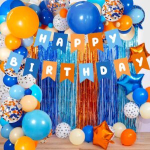 zpltaomc blue balloons arch garland kit, blue and orange birthday banner, blue dog paw birthday party supplies for baby shower girls boys 1st 2nd 3rd 4th 5th blue theme birthday party decorations