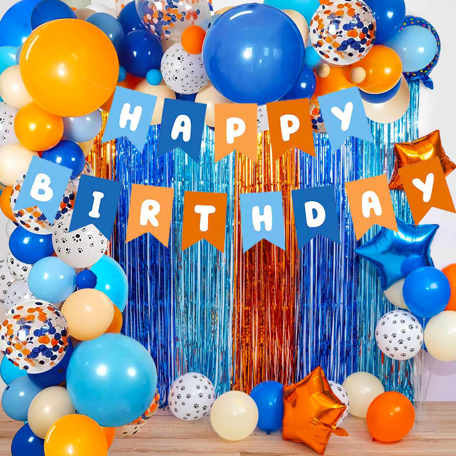 Zpltaomc Blue Balloons Arch Garland Kit, Blue and Orange Birthday Banner, Blue Dog Paw Birthday Party Supplies for Baby Shower Girls Boys 1st 2nd 3rd 4th 5th Blue Theme Birthday Party Decorations