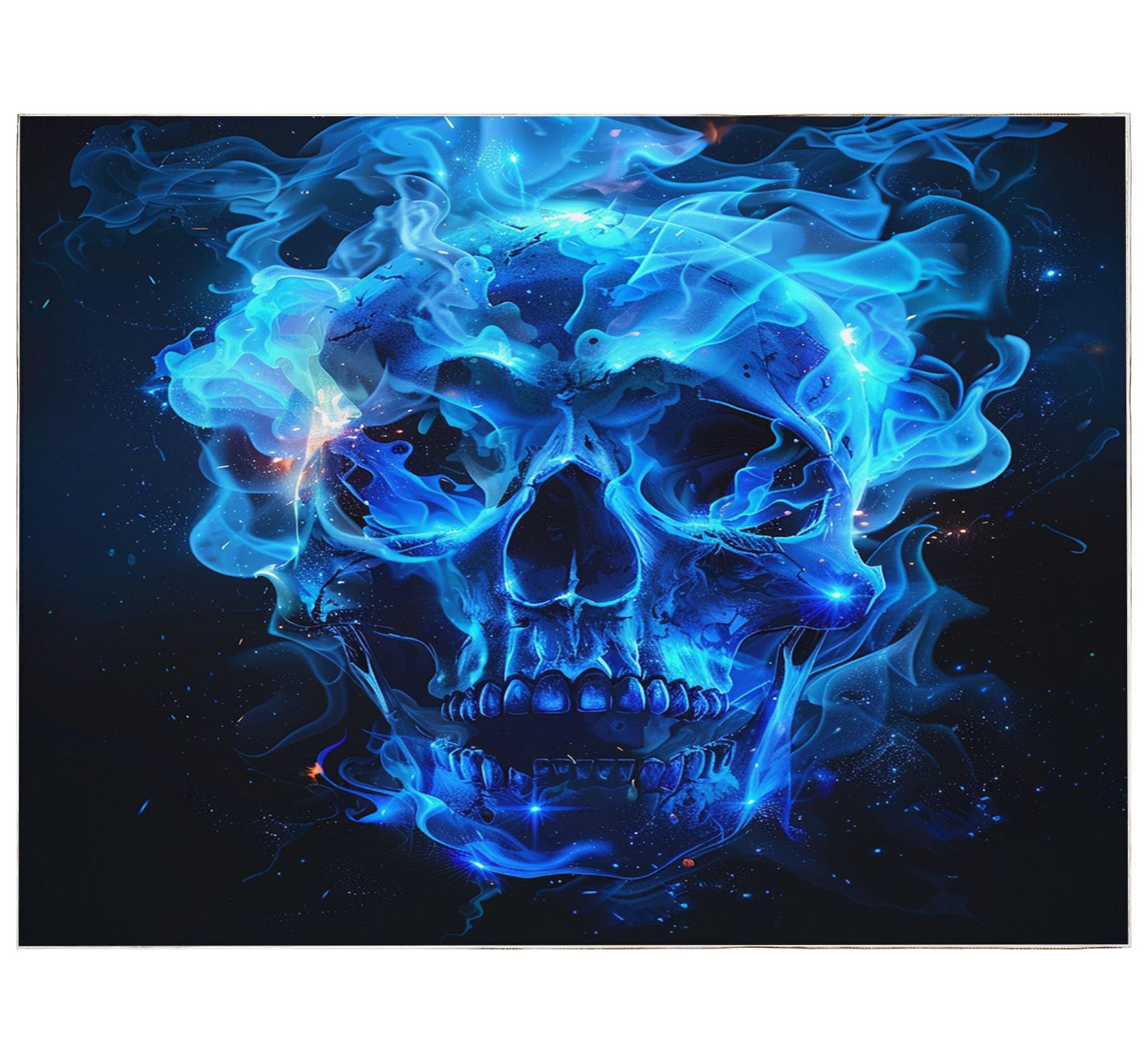 Generic Machine Washable Area Rug Non-Shedding & Easy Care Horror Theme, Skull, Blue Flames Rugs for Living Room, Dining, Kitchen, Office, Entryway, Bedroom, Hardwood Floor Decor 3ft x 5ft