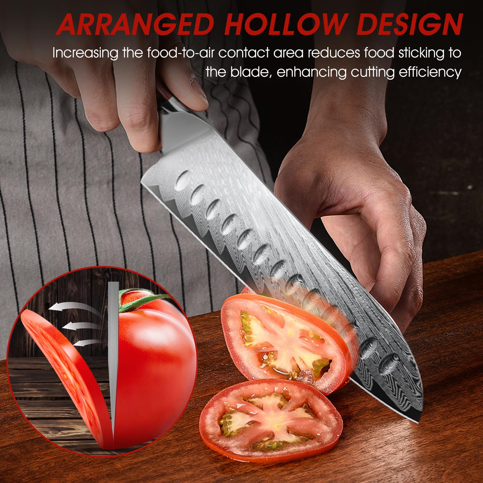 HOSHANHO Damascus Santoku Knife, 7 Inch Professiona Kitchen Knife，VG-10 Damasucs Steel Ultra-Sharp Santoku Chef Knife with Ergonomic G10 Handle