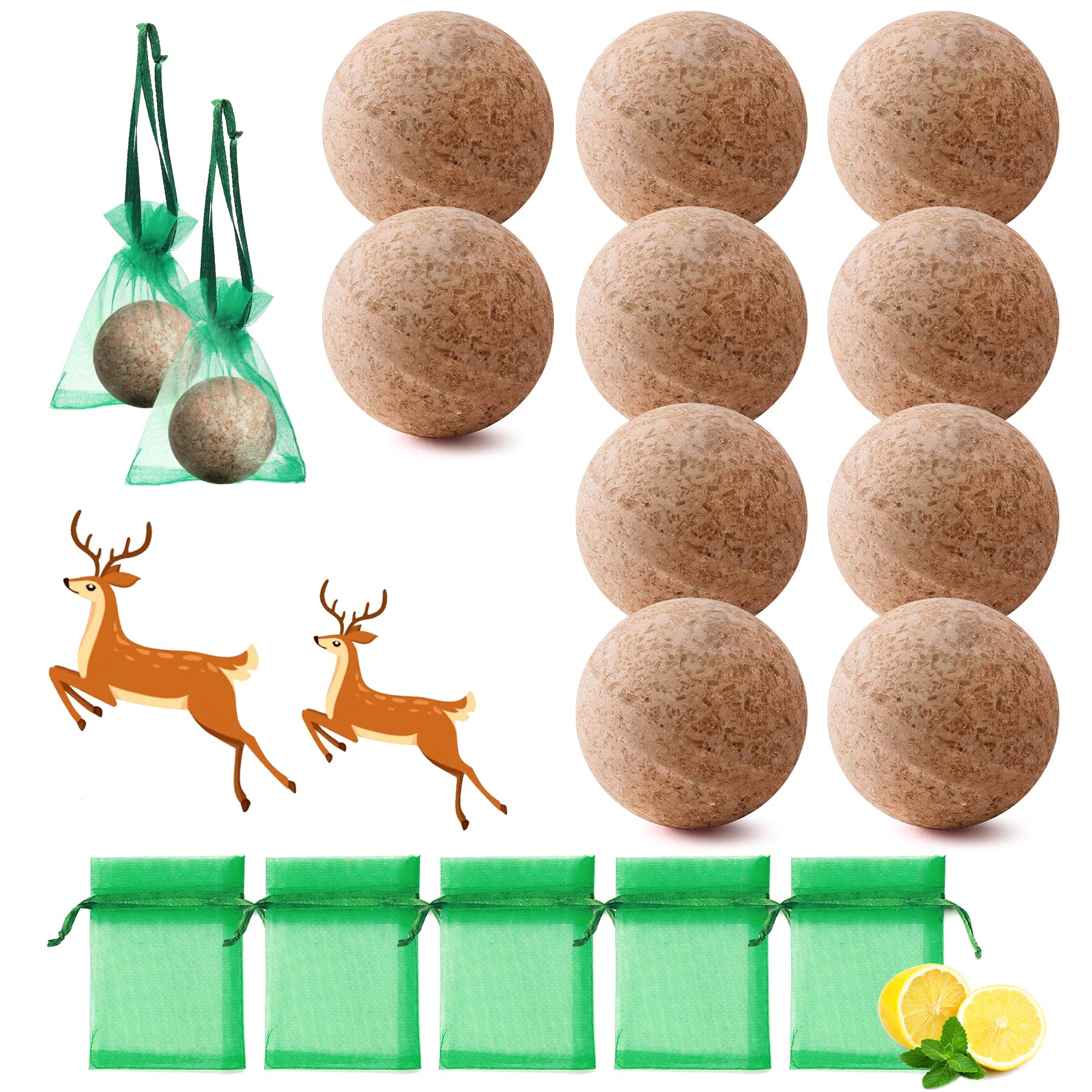 Homsor Deer Repellent 10 Pack Peppermint Oil Deer Scram Deer Stopper Balls Natural Deer Off Deer Deterrent for Outdoor Garden Yard Lawn to Keep Rabbit Deer Away from Plants