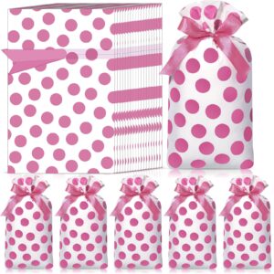 bulyoou 50 pcs polka dots bags bulk dots cellophane treat bags candy goodies treat bags gift watercolor dots plastic wrapping package for birthday party snack food storage(pink)