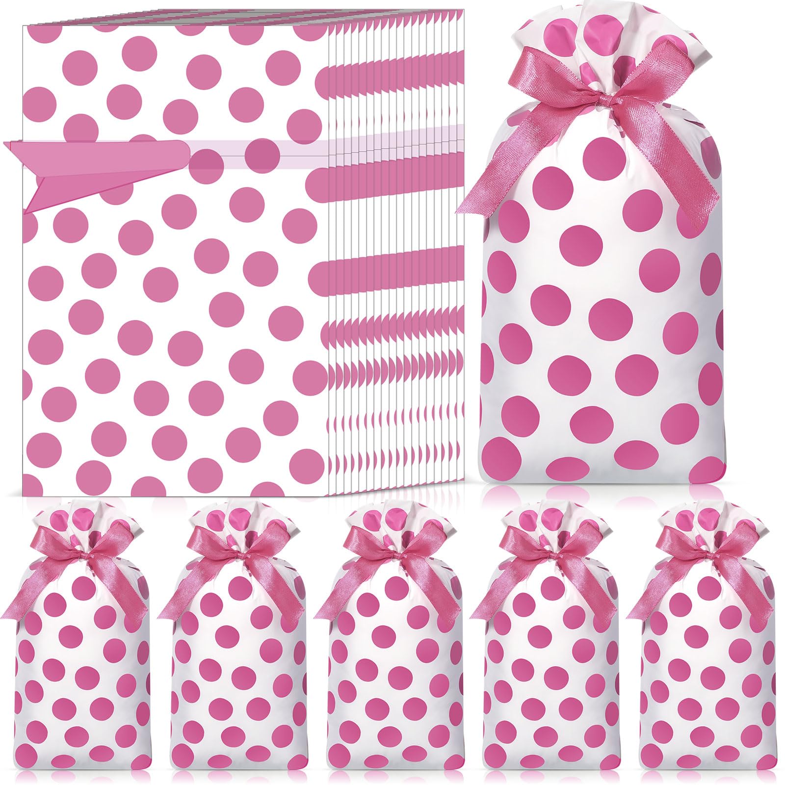 Bulyoou 50 Pcs Polka Dots Bags Bulk Dots Cellophane Treat Bags Candy Goodies Treat Bags Gift Watercolor Dots Plastic Wrapping Package for Birthday Party Snack Food Storage(Pink)