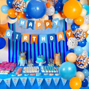 Zpltaomc Blue Balloons Arch Garland Kit, Blue and Orange Birthday Banner, Blue Dog Paw Birthday Party Supplies for Baby Shower Girls Boys 1st 2nd 3rd 4th 5th Blue Theme Birthday Party Decorations