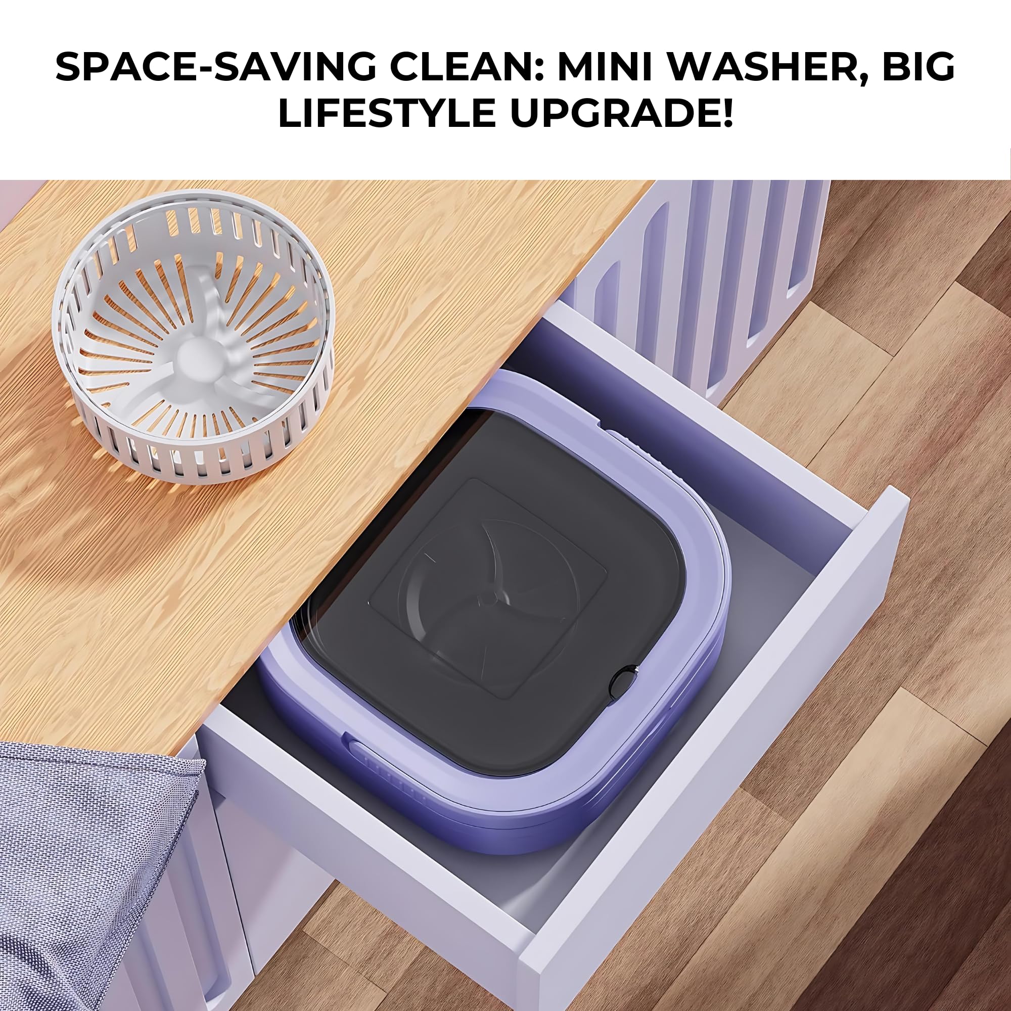 Portable Washing Machine, 11L Foldable Mini Washer, 3 Modess Upgraded Design, Baby Washing Machine for Traveling, Gift for Men & Women - Purple