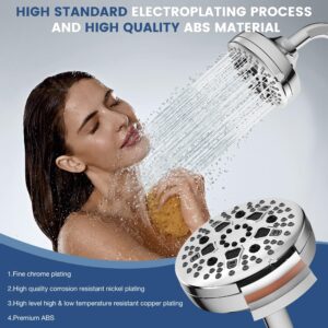 D DUSSAL Shower Head High Pressure 7-Spray Setting 4.7" High Flow Fixed Showerheads Rain Showerhead with Chrome Plated Finish, 360°Adjustable Brass Swivel Ball, Anti-Clogging Silicone Nozzles Joint