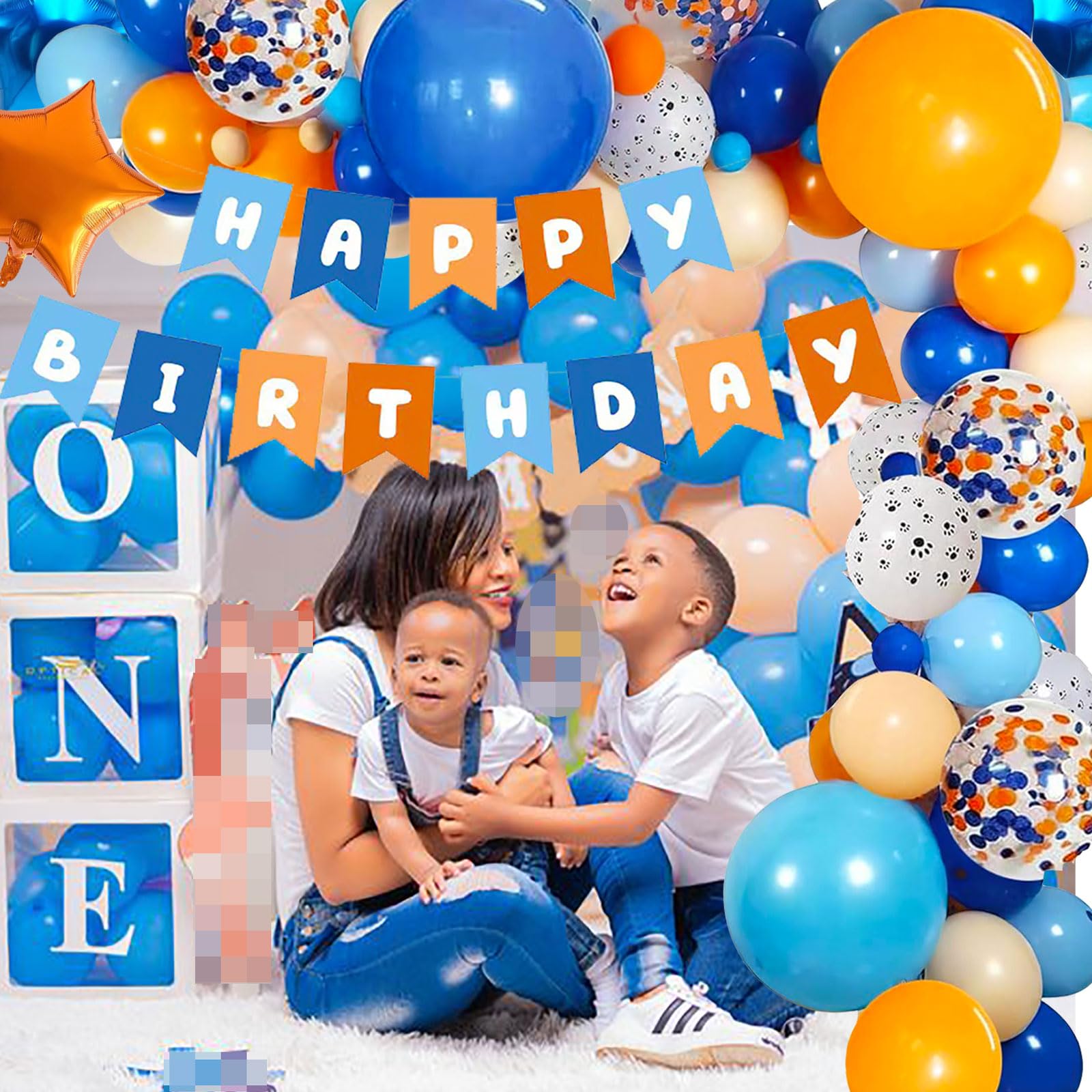 Zpltaomc Blue Balloons Arch Garland Kit, Blue and Orange Birthday Banner, Blue Dog Paw Birthday Party Supplies for Baby Shower Girls Boys 1st 2nd 3rd 4th 5th Blue Theme Birthday Party Decorations