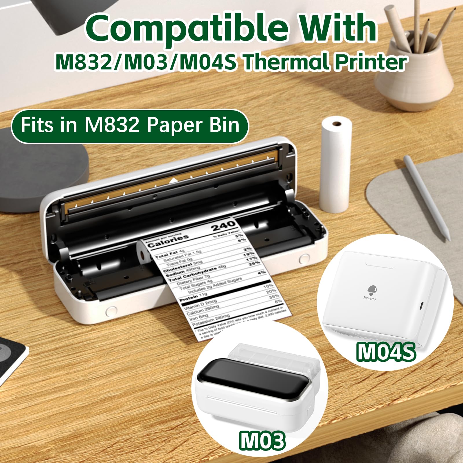 Portable Printer Wireless for Travel and Home Office - Upgarde Inkless Portable Printer with Inner Paper Bin, Thermal Portable Printer Compact Printer Support US Letter and Multiple Sizes