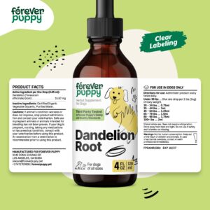 Dandelion Root for Dogs - Liver Supplements for Dogs w/Dandelion Root - Liver Detox & Cleanse Drops for Large, Medium & Small Dogs - Natural Dog Food Supplements for Liver Health Support - 4 oz