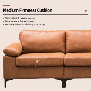 POUUIN 100" Faux Leather Convertible Sectional Sofa Couches for Living Room,3 Seater L Shaped Sofa Couch with Reversible Chaise,Mid-Century Modern Comfy Deep Seat Sofa (Brown,Suede Fabric)