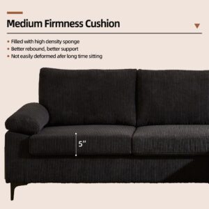 POUUIN 100" Corduroy Convertible Sectional Sofa Couches for Living Room,3 Seater L Shaped Sofa Couch with Reversible Chaise,Comfy Deep Seat Sofa for Office Apartment (Black 1)