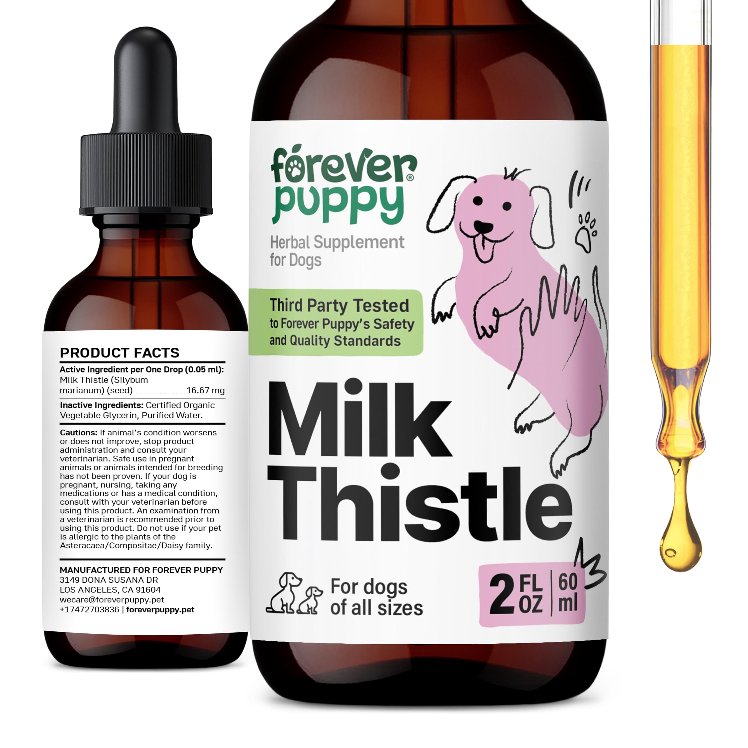 Milk Thistle Supplement for Dogs - Liver Detox w/Liquid Milk Thistle Extract - Vegan Milk Thistle Dog Supplements & Vitamins for Small Large Medium Breed - Silymarin Liver Support for Dogs - 2 oz