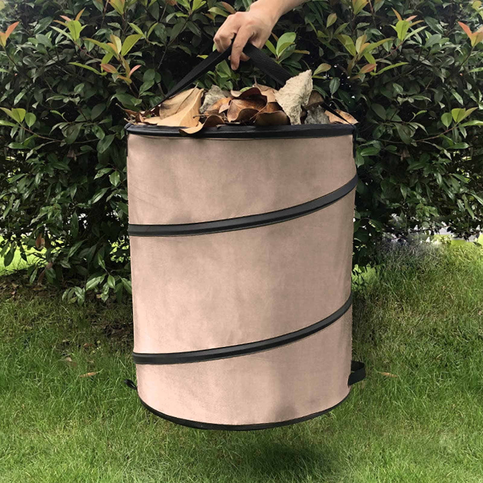 Lawn and Leaf Bags, Collapsible Trash Can, 37.8L Portable Camping Trash Can with Handle Locking Design Pop up Trash Can for Collecting Weeds Grass Clippings and other Types of Yard Waste