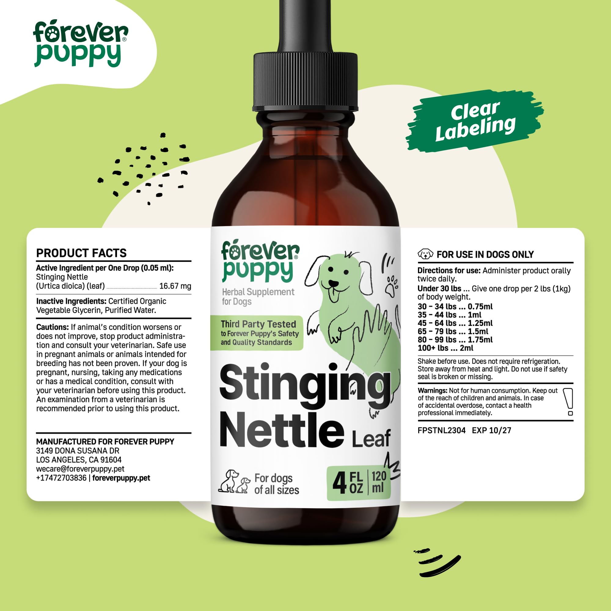 Stinging Nettle Leaf Drops for Dogs - Itching Skin Relief - Skin and Coat Supplement for Dog Health - Liquid Vitamins and Supplements for Soothing Itch Relief - Dog Skin Care - 4 oz