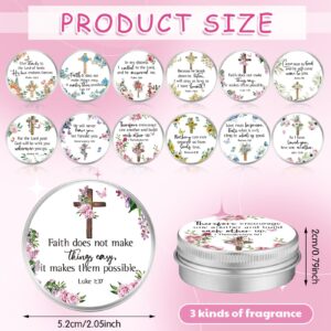 Threlaco 36 Set Bible Verse Scented Candle Tins with Lids Floral Christian Bible Gifts 1 oz Small Scripture Candle for Women Bridal Shower Birthday Wedding Party Favors, 6 Scents(Cross)