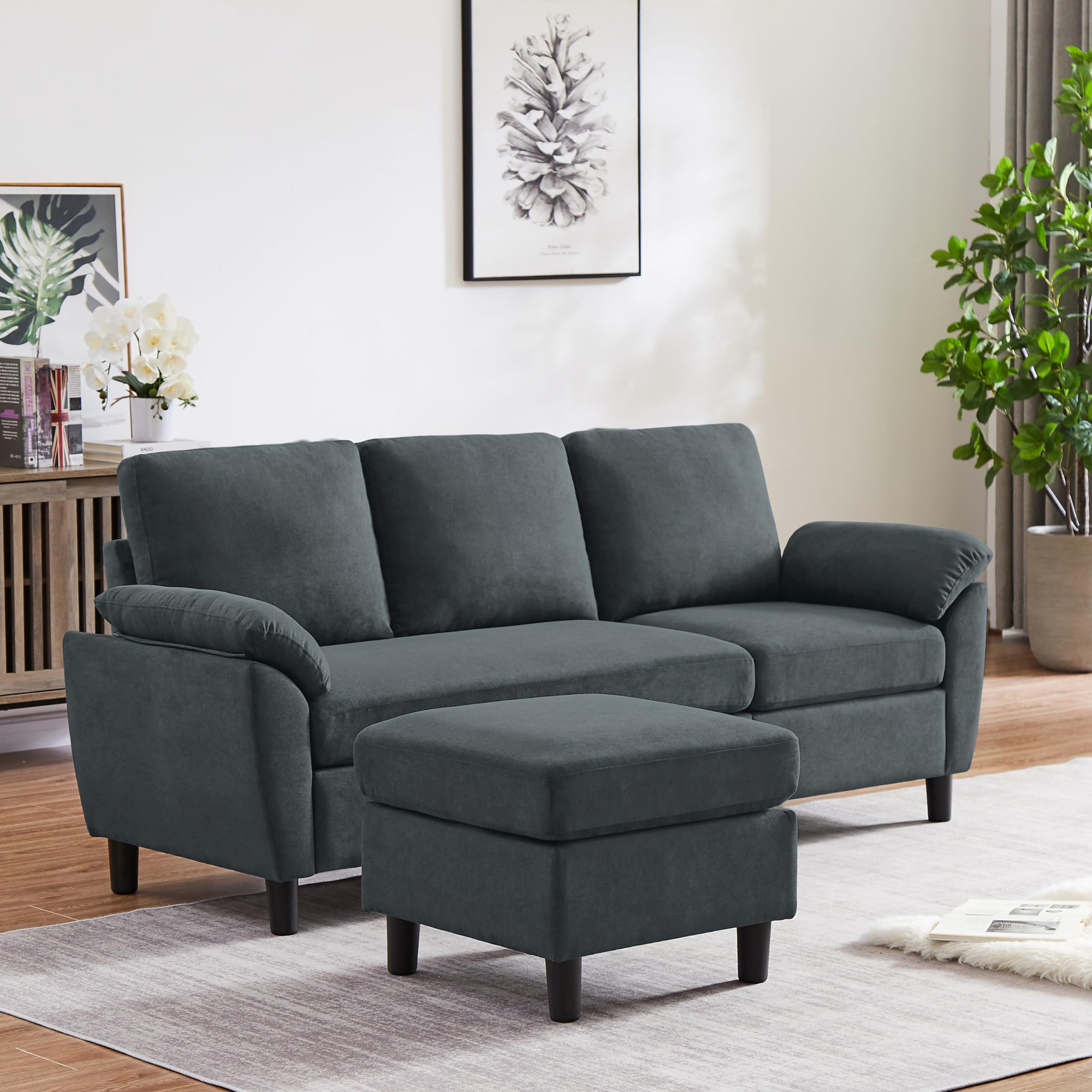 Enobala 79" Convertible Sectional Sofa, Modern L Shaped 3 Seat Couch with Reversible Ottoman for Living Room (#Dark Grey)