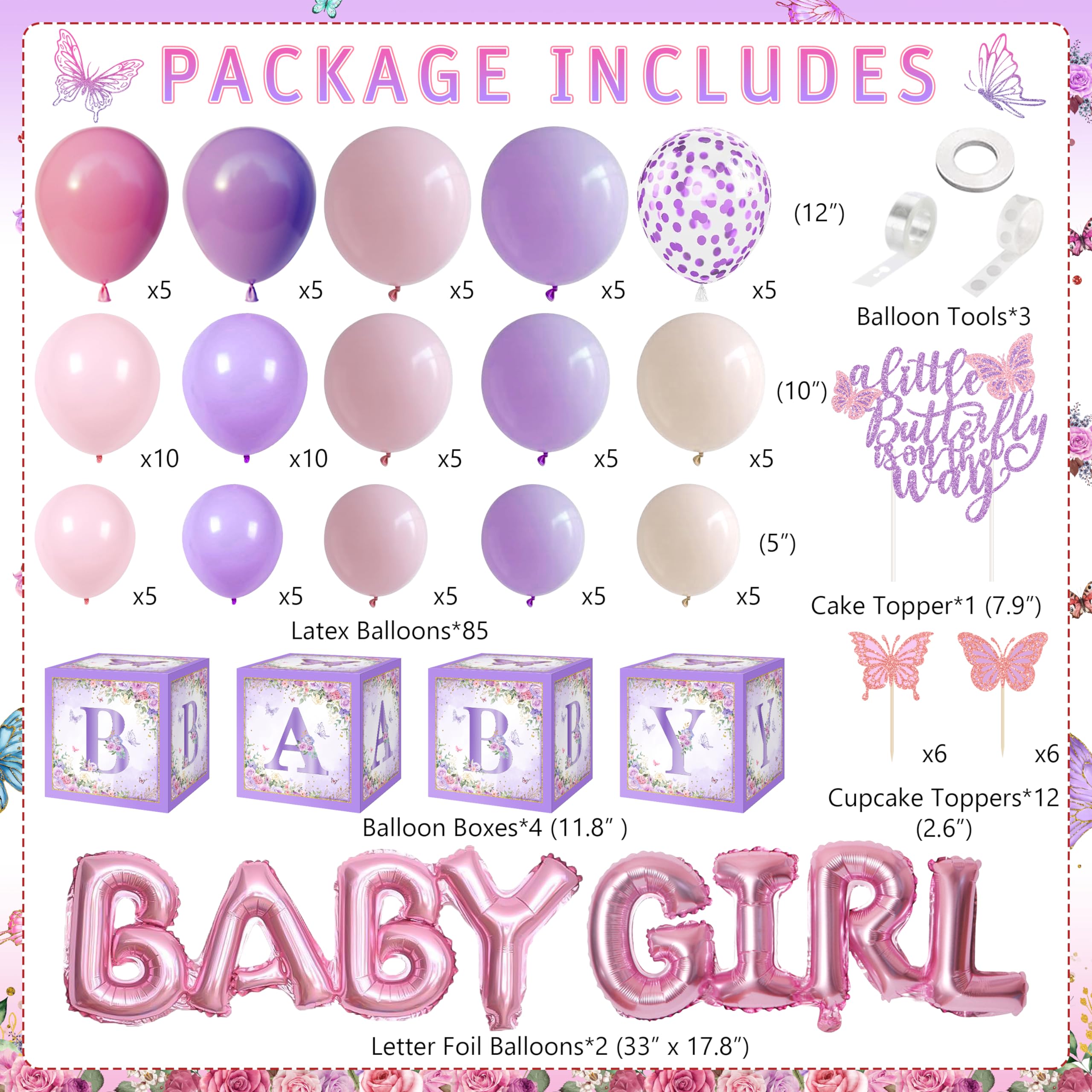 Butterfly Baby Shower Decorations for Girls A Little Butterfly Is On The Way Party Backdrop Butterfly Cake Toppers Stickers Pink Purple Balloons Baby Boxes for Girl Birthday Baby Shower Decor