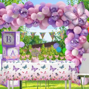 Butterfly Baby Shower Decorations for Girls A Little Butterfly Is On The Way Party Backdrop Butterfly Cake Toppers Stickers Pink Purple Balloons Baby Boxes for Girl Birthday Baby Shower Decor